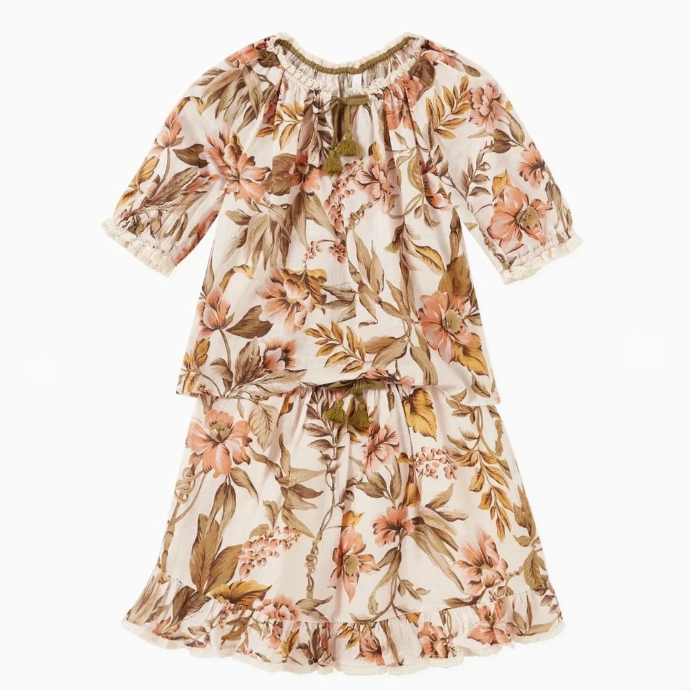 Zimmermann Girls Anneke Flounce Floral Skirt And Top Sz8